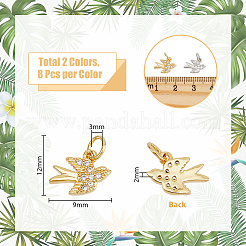 16 шт. 2-цветная латунная подвеска-птица с микропаве из прозрачного кубического циркония&nbsp;FIND-DC0003-26