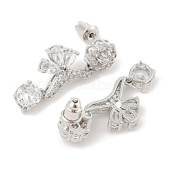 Женские серьги-гвоздики из латуни с фианитом и цветком&nbsp;EJEW-I304-23P-06