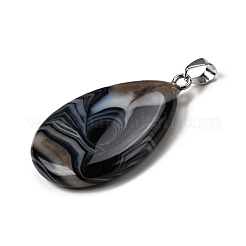 Подвески из натурального черного полосатого агата (окрашенного и подвергнутого термической обработке).&nbsp;G-F820-14P-10