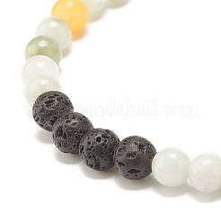 Эластичный браслет из круглых бусин из натурального жадеита и лавы&nbsp;BJEW-JB07572-02
