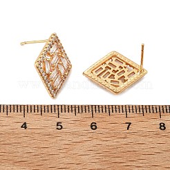 Серьги-гвоздики из латуни с микропаве из прозрачного кубического циркония в форме ромба для женщин&nbsp;EJEW-G428-05G