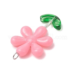 Непрозрачные акриловые цветочные бусины с железными колпачками и штифтами с плоскими головками из нержавеющей стали 304 и подвесками из прозрачных стеклянных бусин&nbsp;PALLOY-JF03617-02