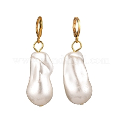 Латунные пластиковые серьги-кольца с жемчугом&nbsp;EJEW-JE06485-02