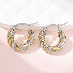 Двухцветные серьги-кольца из нержавеющей стали 304 EJEW-B150-01A