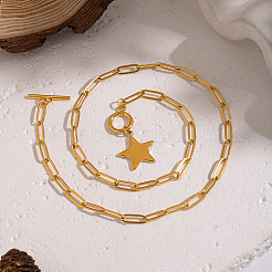 Женские ожерелья в форме звезды из нержавеющей стали 304 с подвеской в виде скрепки&nbsp;QR3725