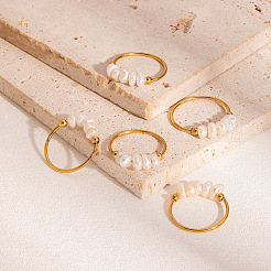 Кольца из нержавеющей стали с пресноводным жемчугом во французском стиле для женщин&nbsp;OM4825