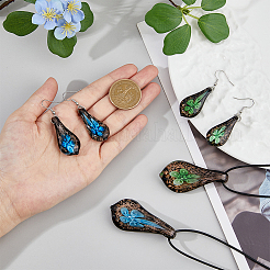 2 комплект из 2-х цветных стеклянных сережек-капель с цветком и ожерелья с подвеской&nbsp;SJEW-FI0001-14