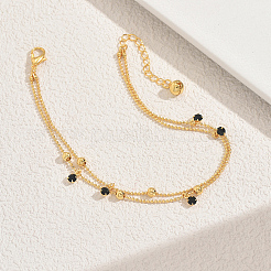 Двухслойные браслеты на ногу из латуни и черного акрила с шариковой цепочкой для женщин на каждый день и для отдыха&nbsp;EO5794