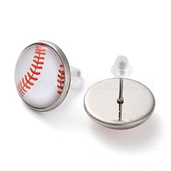 Спортивные мячи стеклянные и 304 нержавеющая сталь серьги-гвоздики для женщин&nbsp;LS-EJEW-H005-01P-05