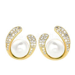 Фурнитура для сережек-гвоздиков U-образной формы из латуни с микропаве из прозрачных кубических цирконий&nbsp;KK-D102-10G