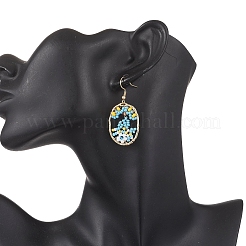 Серьги-подвески в виде цветка с овальным стеклом&nbsp;EJEW-MZ00627-02