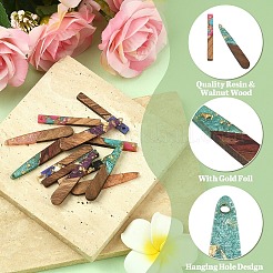 12шт 6 стиля подвески из прозрачной смолы и орехового дерева&nbsp;RESI-YW0002-13