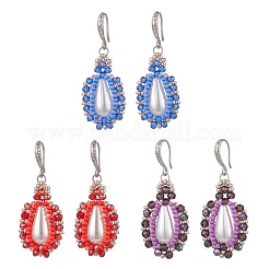 Серьги-подвески из искусственного акрилового жемчуга и стекла&nbsp;EJEW-MZ00390