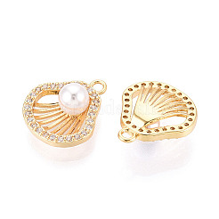 Подвески из латуни с микропаве из прозрачных кубических цирконий и искусственного жемчуга ABS&nbsp;KK-T074-118G