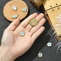 6 шт. 6 стиля латунные микро-паве прозрачные кубические цирконии и натуральные ракушки звенья-соединители подвески от сглаза&nbsp;KK-CJ0003-44