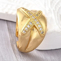 Латунные микропаве кубические цирконии регулируемые открытые манжеты кольца для женщин&nbsp;RJEW-K292-11G