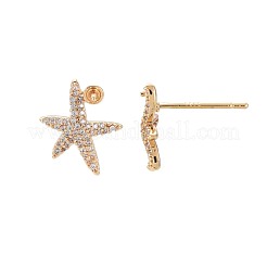 Латунные микро-паве прозрачные серьги-гвоздики из циркония&nbsp;KK-S364-135