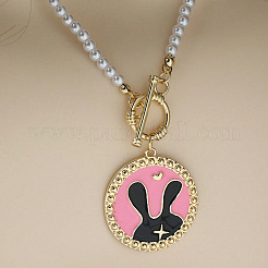Ожерелье из эмалированного сплава с плоским круглым подвесом в виде кролика&nbsp;FS-WG9ECA9-01