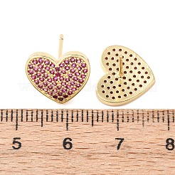 Сердце из латуни микро проложить кубического циркония серьги стержня&nbsp;EJEW-H178-01G