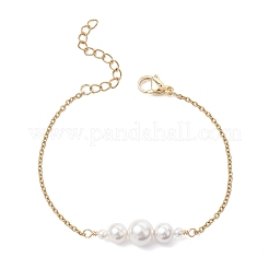 Браслеты-цепочки с круглыми бусинами градуированной формы из нержавеющей стали 304 с ракушками и жемчугом белого цвета для женщин&nbsp;BJEW-JB12981