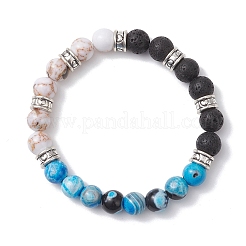 Женские браслеты из круглых бусин из натуральной лавы&nbsp;BJEW-JB12743