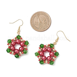 Серьги-подвески в виде цветка из стеклянных бусин на рождественскую тематику&nbsp;EJEW-TA00680