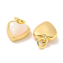 Подвески-сердечки из натуральной ракушки и латуни с кольцами-прыгунами&nbsp;X-KK-P275-09G