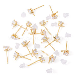 18 шт. 3 стиля латунных микропаве прозрачных кубических цирконий серьги-гвоздики фурнитура&nbsp;KK-TA0003-28