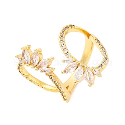 Латунные прозрачные кубические цирконии конский глаз манжеты кольца для женщин&nbsp;RJEW-U047-31G