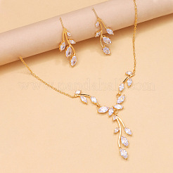 Ожерелья с подвесками из хрусталя и серег-гвоздиков из латуни с листьями&nbsp;FS-WGACD3B-01