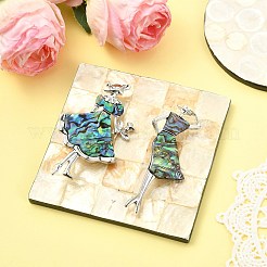 2 шт. 2 стиля броши из сплава паве из натуральной ракушки пауа&nbsp;JEWB-CJ0001-79