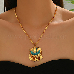 Ожерелья с подвеской в виде рыбьей кисточки из богемской латуни с паве из синтетической бирюзы для женщин&nbsp;IG0736