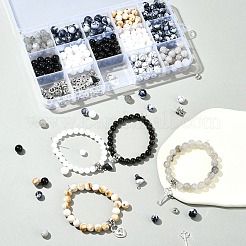 Наборы для изготовления парных браслетов из сплава и круглых бусин из натурального белого нефрита&nbsp;DIY-FS0007-49