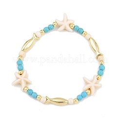 Браслеты из синтетической бирюзы и латунных бусин для женщин&nbsp;BJEW-JB12487