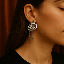 2 пара сережек-гвоздиков с зубчатым колесом из сплава&nbsp;EJEW-HY0001-19C