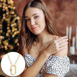 2 шт. латунные прямоугольные застежки-скрепки в форме подвески на цепочке для женщин&nbsp;NJEW-UN0001-76