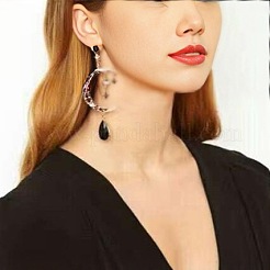 Серьги-гвоздики с подвесками из сплава со стразами в форме луны и каплевидной формы&nbsp;FS-WG3EB84-01
