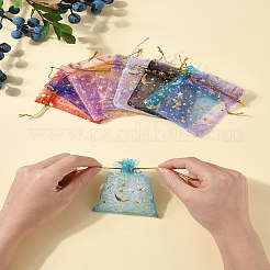 50 шт. 10-цветные подарочные мешочки для хранения из органзы с завязками и золотым тиснением в виде луны и звезд ABAG-FS0001-11