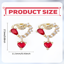 1 пара серег-гвоздиков в форме сердца из латуни со стразами&nbsp;EJEW-LP0003-81