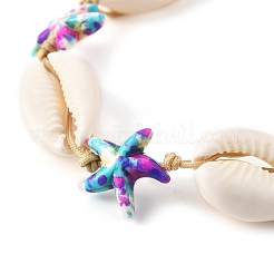 4 шт. 4-цветные браслеты из плетеного нейлона с натуральными ракушками каури и синтетической бирюзой для женщин&nbsp;BJEW-JB11535