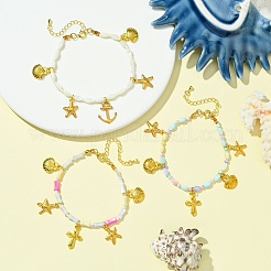 Браслет из сплава с подвесками в виде морской звезды&nbsp;BJEW-FS00015