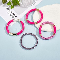 4 шт. 4 стильных акриловых массивных изогнутых браслета из эластичной трубки&nbsp;BJEW-SW00074-01