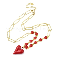 Ожерелья с подвеской в виде сердца из латуни и красной эмали для женщин&nbsp;NJEW-G162-03G