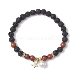 Эластичные браслеты из круглых бусин из лавового камня и драгоценных камней толщиной 6 мм&nbsp;BJEW-JB10846