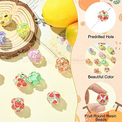 10 шт. 10-х цветные круглые бусины из смолы с фруктовым узором&nbsp;RESI-CJ0004-94