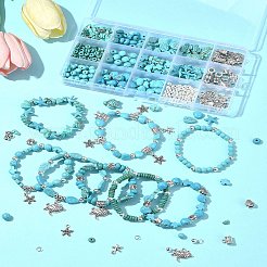 Наборы для изготовления браслетов из синтетических бирюзовых бусин разных форм своими руками&nbsp;DIY-FS0007-53