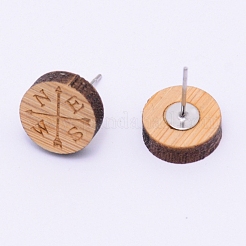 Серьги-гвоздики из натурального дерева&nbsp;EJEW-WH0005-03F