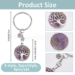 6 шт. 3 стиля натуральный аметист и синтетический синтетический и арбузный камень стеклянный брелок&nbsp;KEYC-FH00070