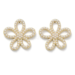 Серьги-гвоздики из искусственного жемчуга с цветком из латуни и АБС-пластика&nbsp;EJEW-M082-07G