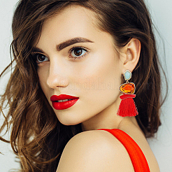 4 пара сережек-кисточек из двухцветного полиэстера&nbsp;EJEW-FI0001-86